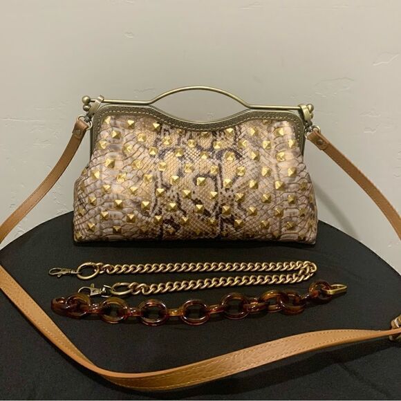 Handsewn Genuine Embossed Leather, Double Kisslock & Top Handle Bag, Crossbody - Picture 3 of 16